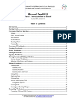 Microsoft Excel 2013 Part 1: Introduction To Excel: C S U, L A