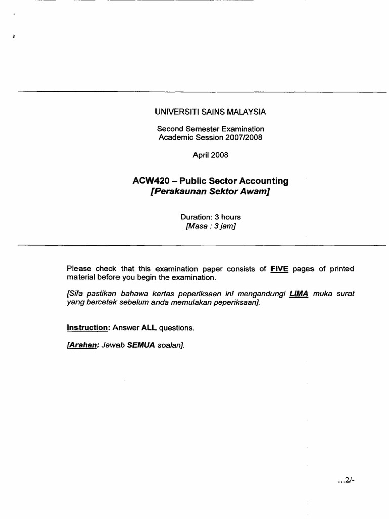 ACW420 Public Sector Accounting April08 PDF Quality Of Life Cognition