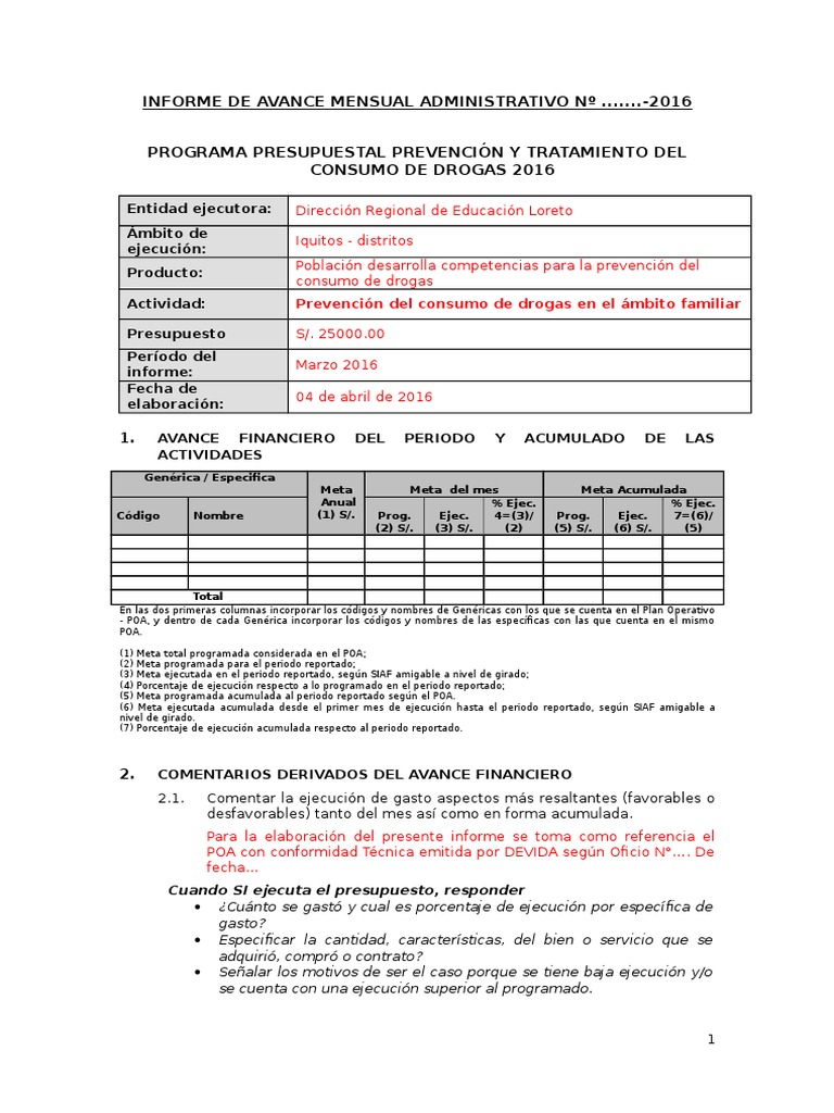 Formato Informe Mensual Administrativo | PDF | Pena capital | Presupuesto