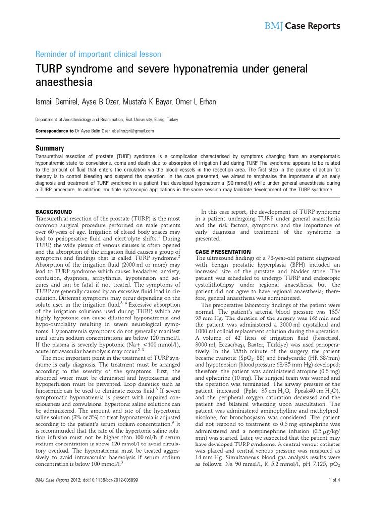 Turp Syndrome Under Ga Diseases And Disorders Medicine