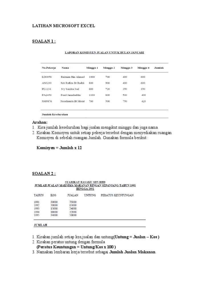 Exercise Ms Excel Word Pdf