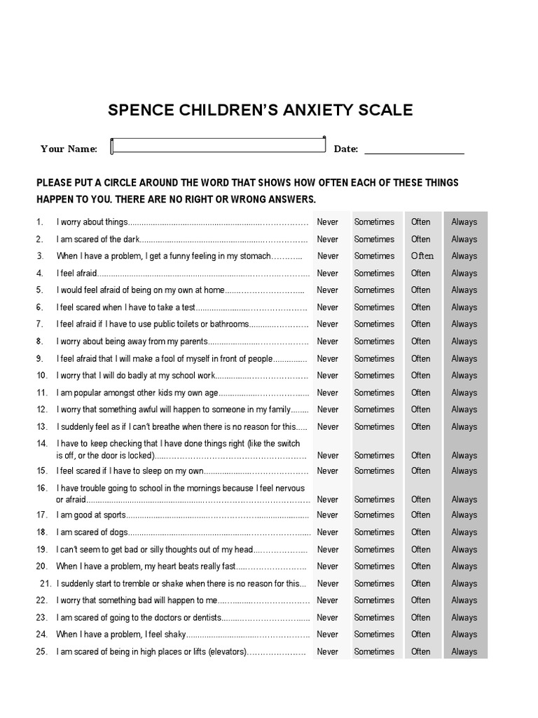 Spence Children'S Anxiety Scale | PDF