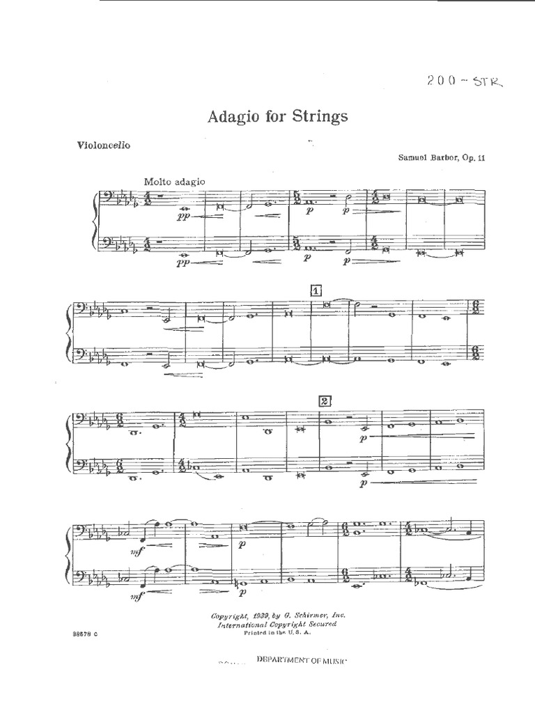 Adagio For Strings Cello PDF