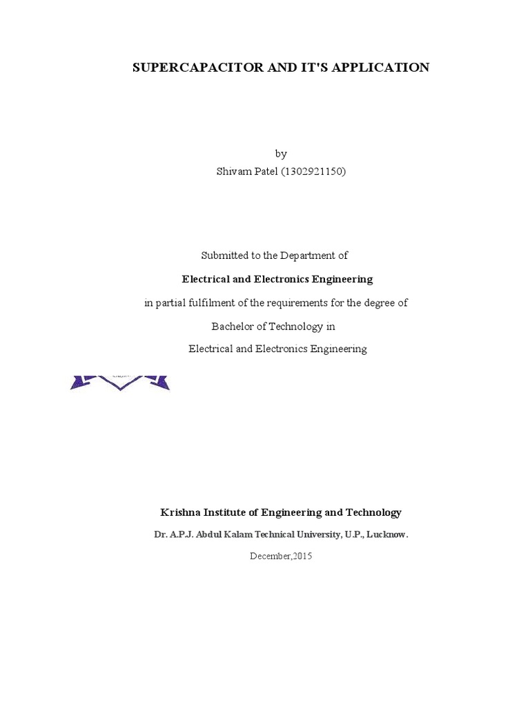Supercapacitor Applications for B.Tech | PDF