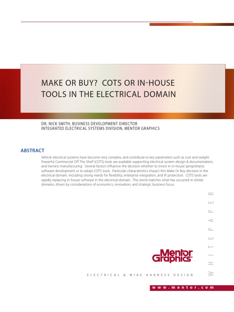 Cots or InHouse Tools in The Electrical Domain PDF Enterprise