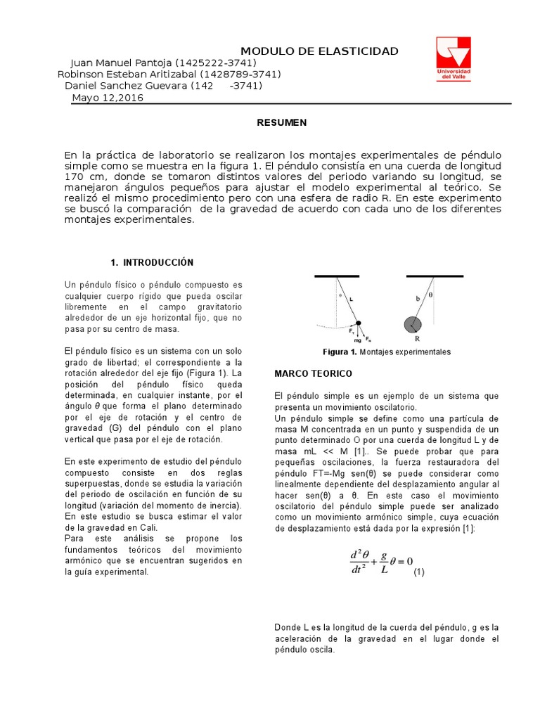 Modulo De Young Fisica 3 Pdf Péndulo Oscilación