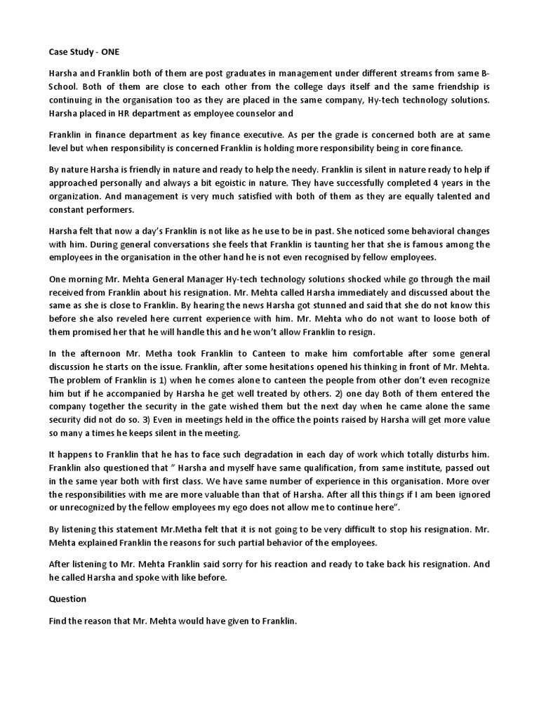 HRM Case Study With Solutions Employment Motivation