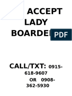 Lady Boarders Accepted - Call 0915-618-9607