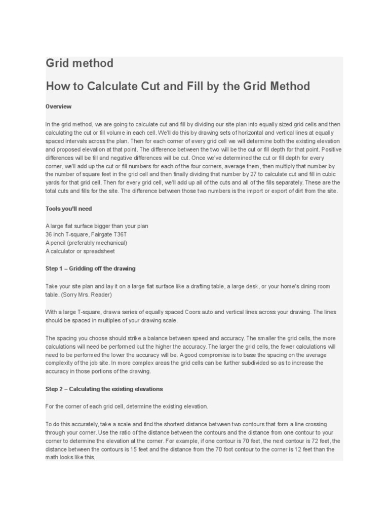 Cut and Fill Calculation Using Grid Method | PDF | Contour Line | Volume