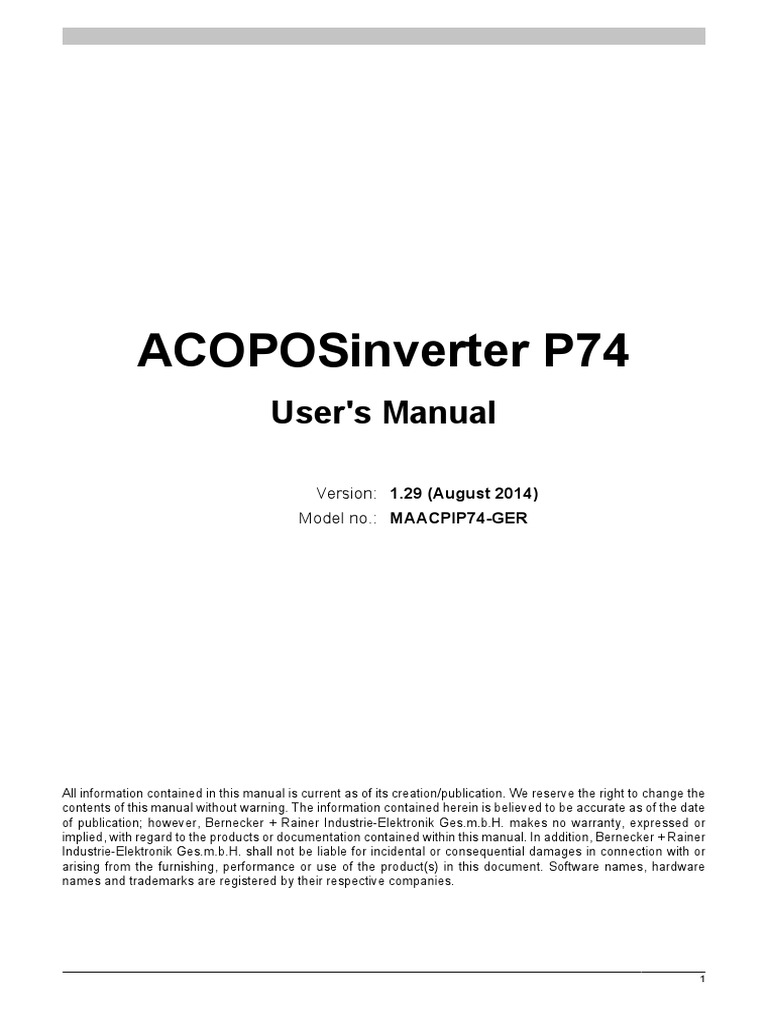 B&R AUTOMATION - ACOPOS Inverter - P74 PDF | PDF | Electric Motor ...