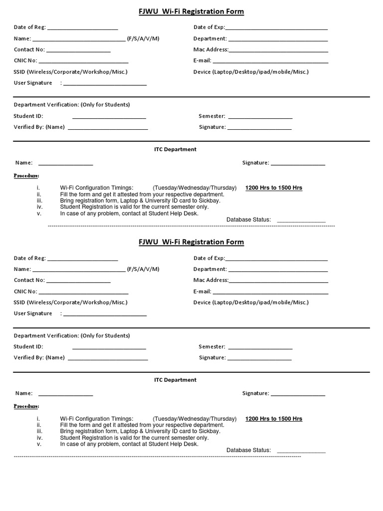 Wifi Registration Form PDF