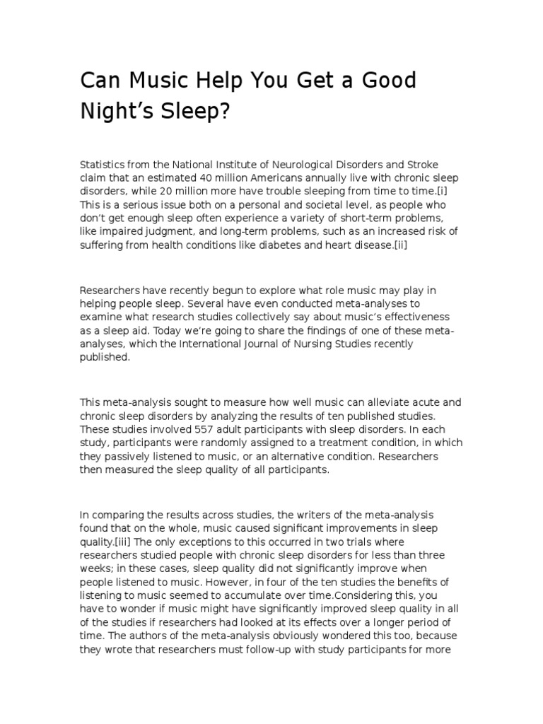 Can Music Help You Get A Good Sleep PDF Meta Analysis Sleep