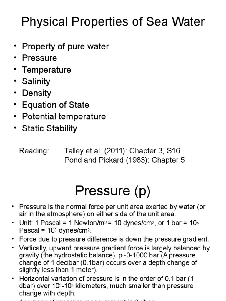 Physical Properties of Sea Water PDF Salinity Seawater