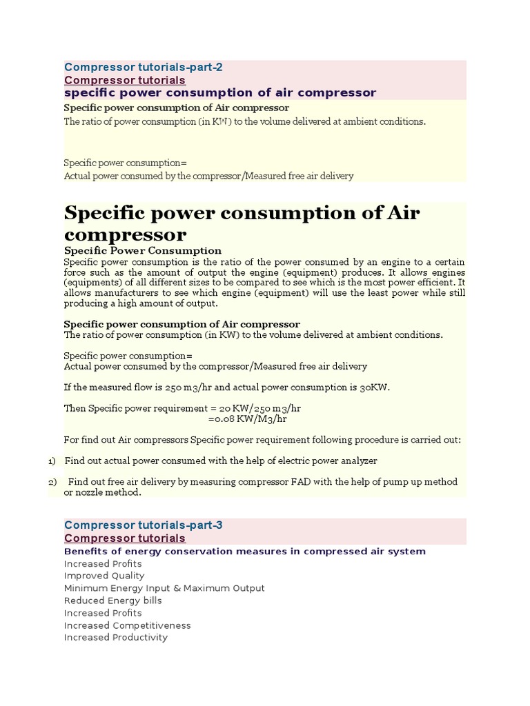 Specific Power Consumption of Air Compressor | PDF | Power (Physics ...