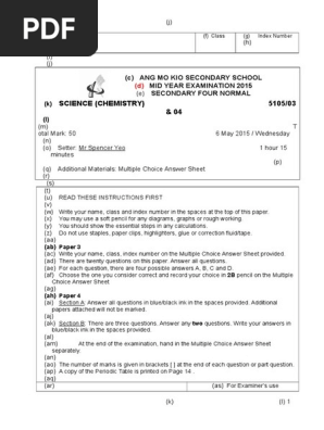 Science (Chemistry) 5105/03 & 04 | PDF | Oxide | Chemical