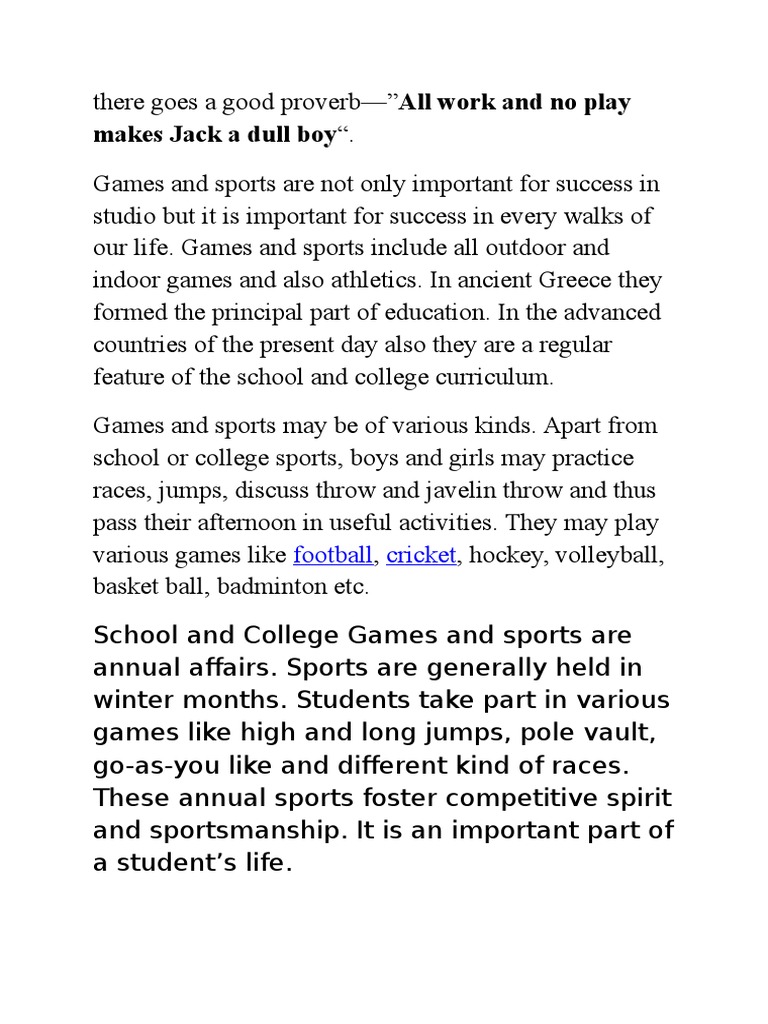Makes Jack A Dull Boy".: Football Cricket | PDF