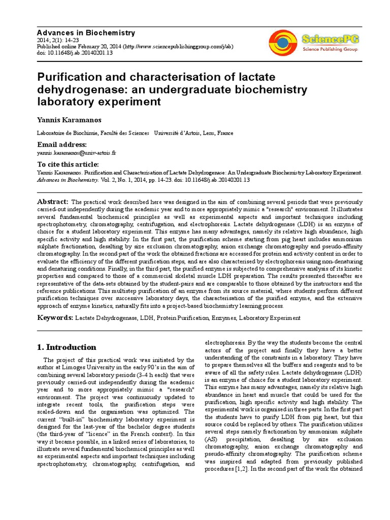 jurnal biokimia 1 Protein Purification Lactate Dehydrogenase