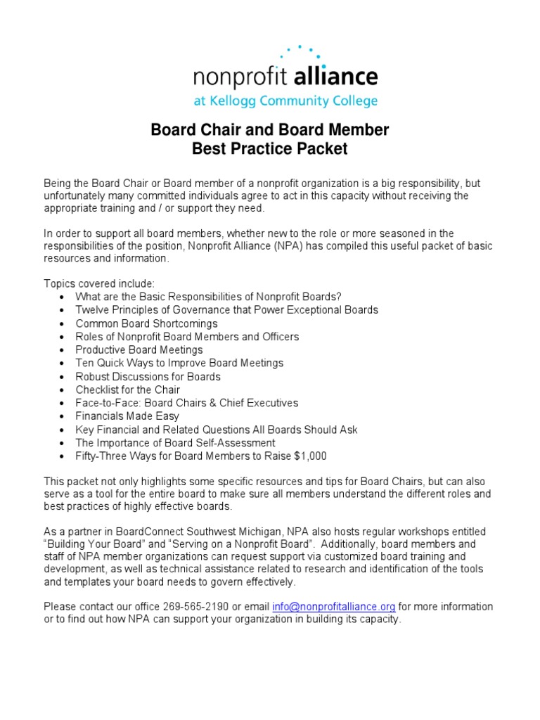 Board Member Packet PDF Board Of Directors Business
