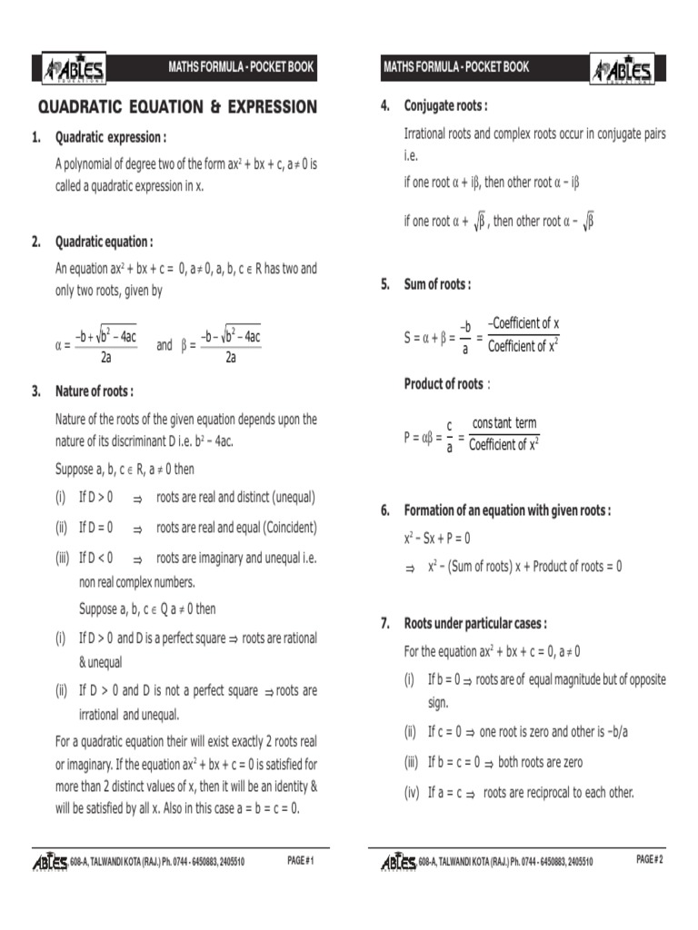 Mathematics formulas for high school and engineering examinations (IIT ...