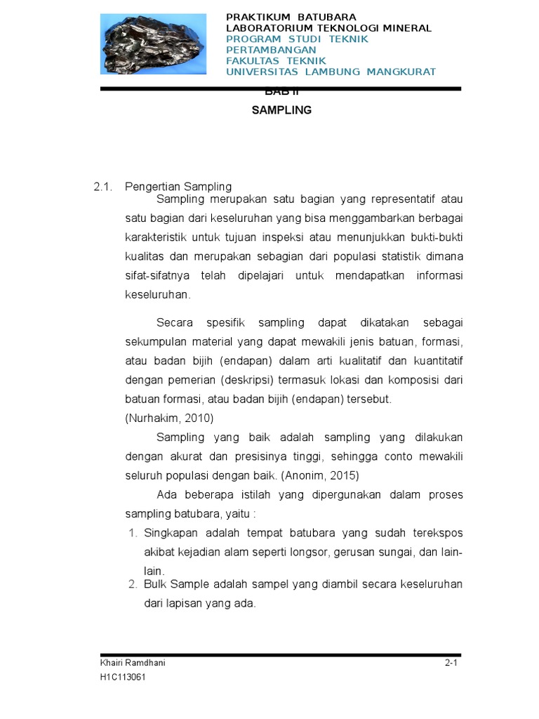 Teknik Sampling Batubara dan Metode | PDF | Sains & Matematika ...
