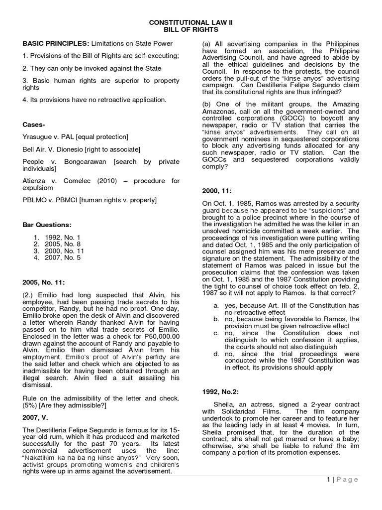 Constitutional Law II: Bill of Rights Overview | PDF | Search And ...