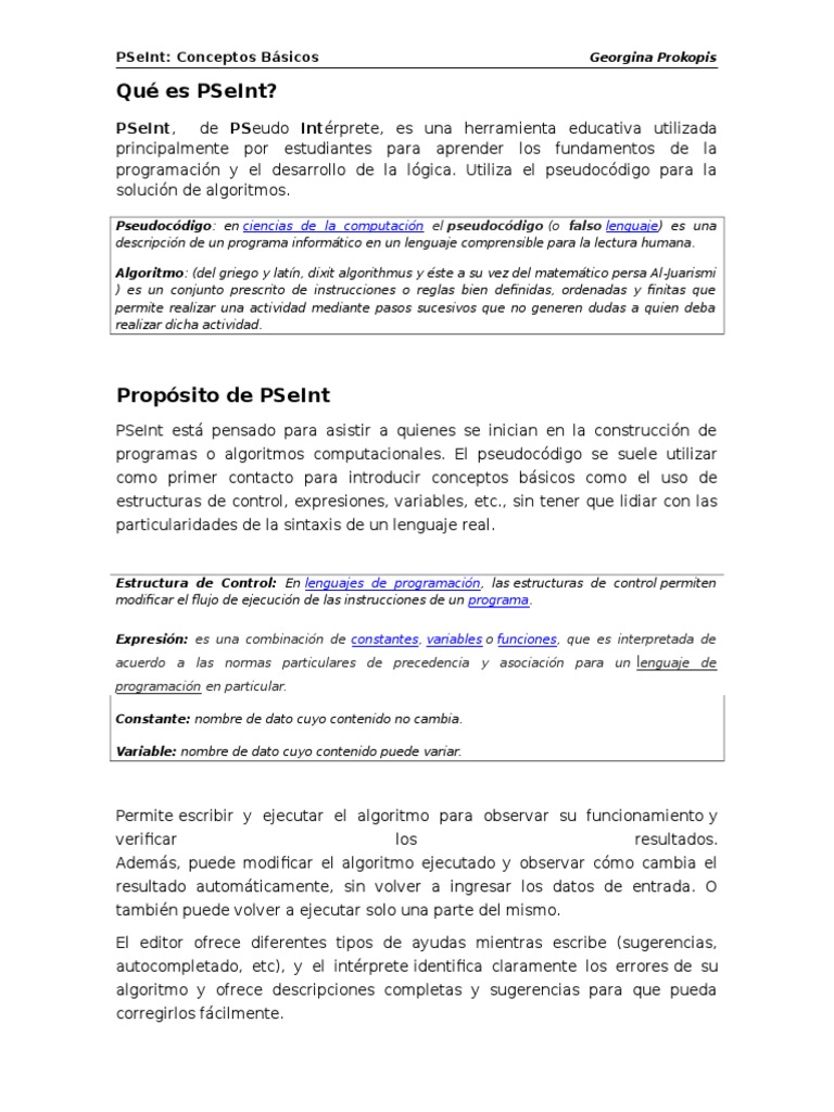 Introducción a PSeInt y Pseudocódigo | PDF | Algoritmos | Lenguaje de ...