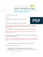 Student Survey-Chemistry Mrs. Rubio: Use Red, Blue, or Any Dark Ink To Fill Out Submit Electronically