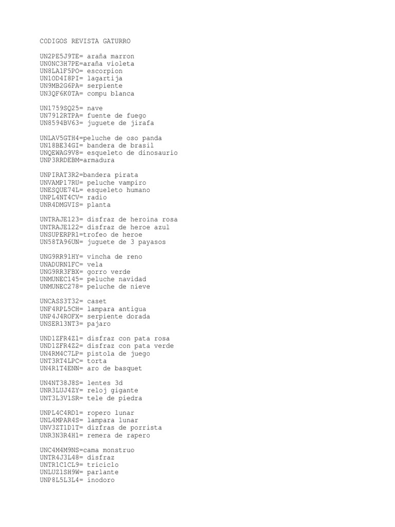 Códigos y Trucos de Mundo Gaturro 2025 | PDF | Métodos y materiales de ...