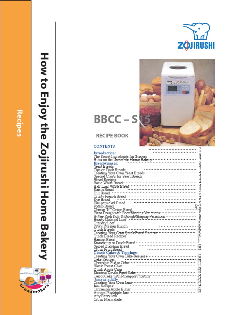 Zojirushi Recipes PDF Breads Cakes