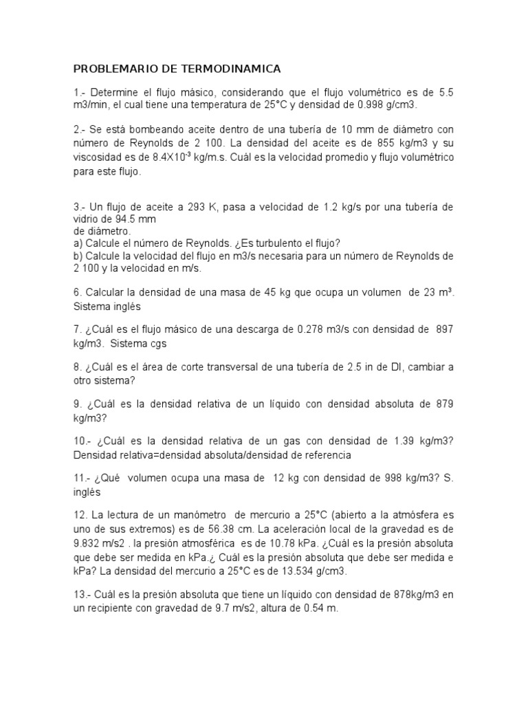 Problemas de Termodinámica y Fluidos | PDF