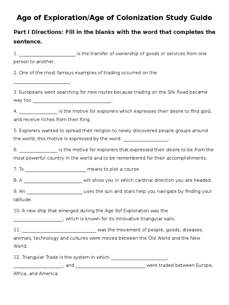 Age of Exploration Study Guide | PDF | Exploration | Age Of Discovery