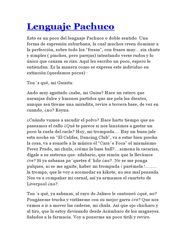 Lenguaje Pachuco | PDF | México | Idiomas