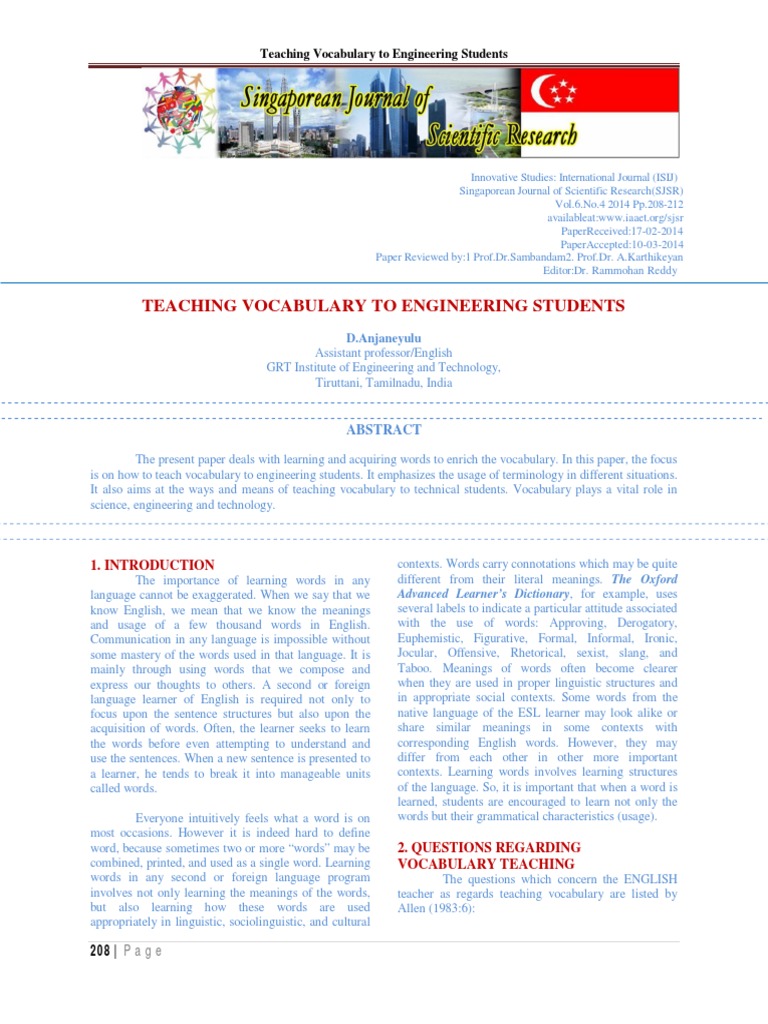 Vocabulary Enrichment For Engineers PDF Vocabulary English Language