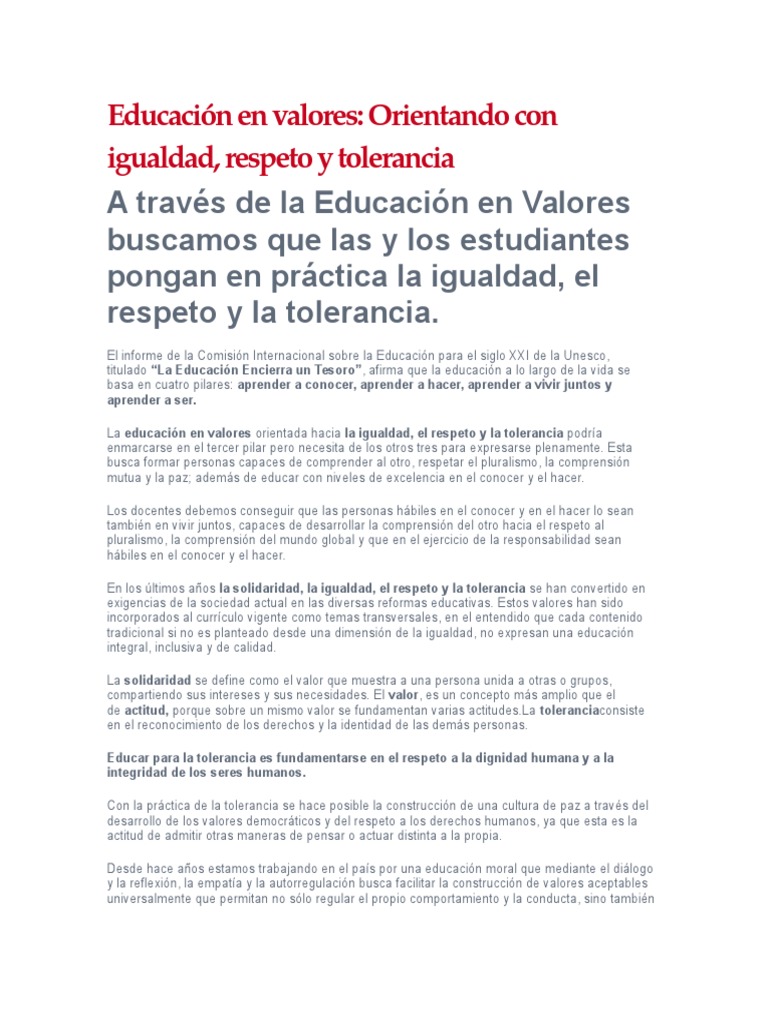 Educación en Tolerancia y Respeto Infantil | PDF | Tolerancia | Aprendizaje