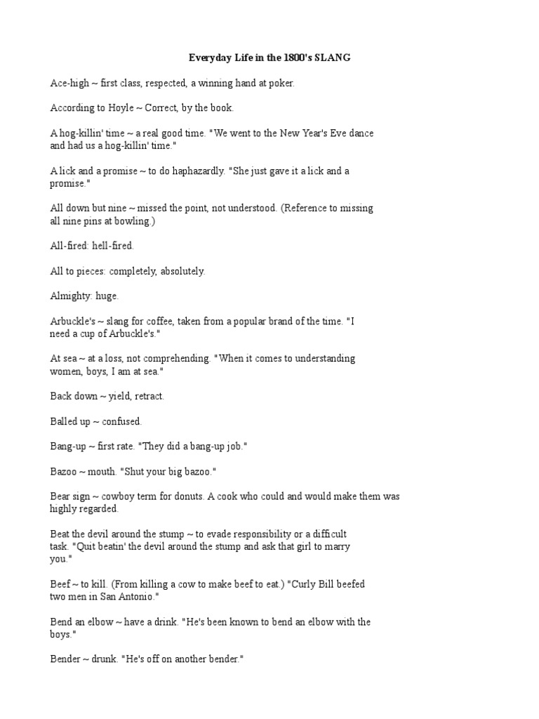 1800s Slang Beverages