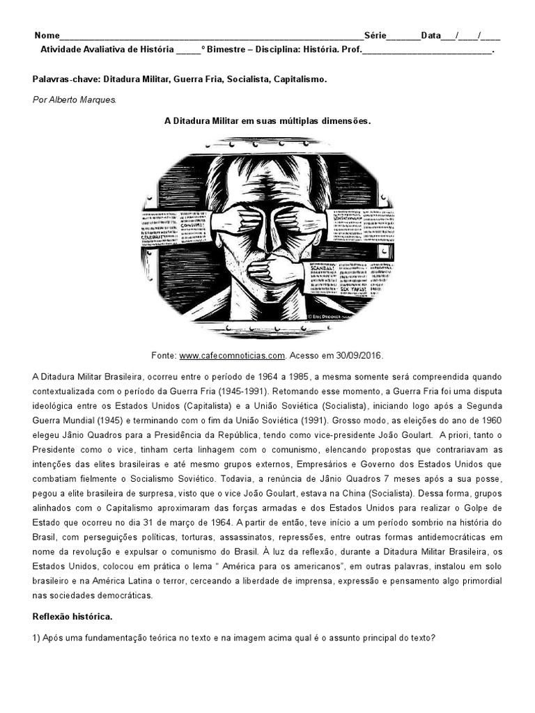 Atividade Sobre a Ditadura Militar.