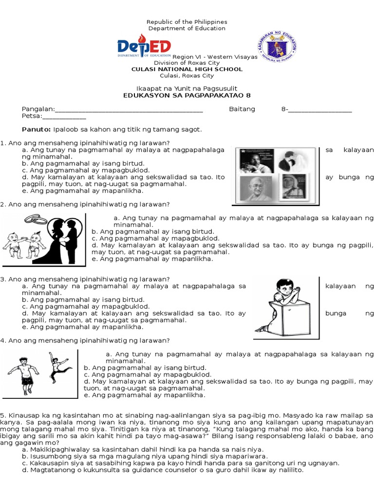 2015 2016 Fourth Unit Test in EsP 8 PDF