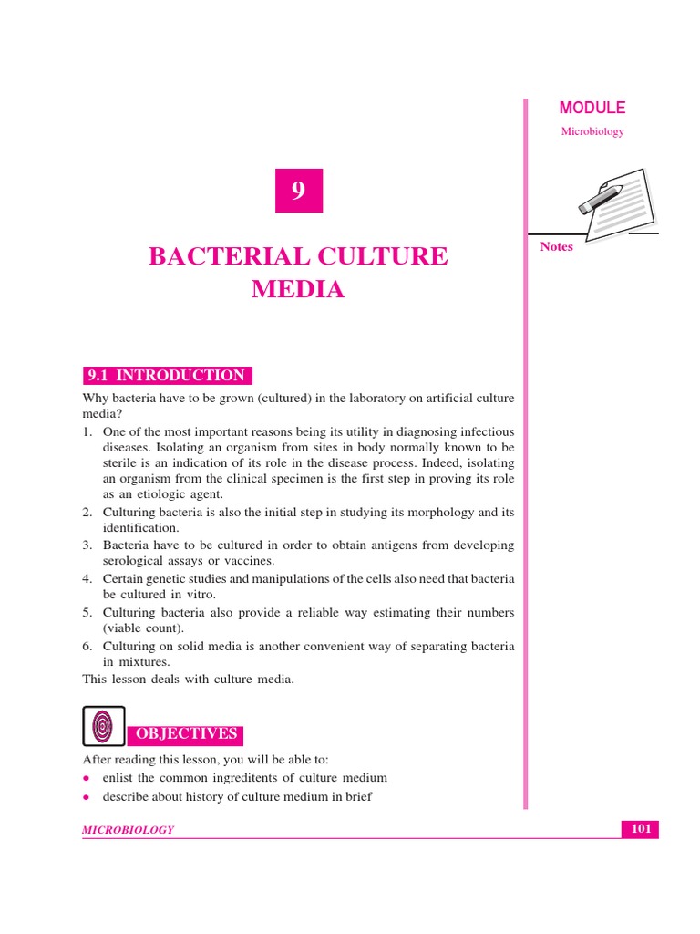 Lesson09 BACTERIAL CULTURE Media PDF PDF Growth Medium Bacteria