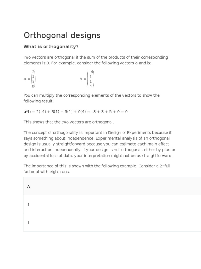 Orthogonal Designs With Minitab PDF Design Of Experiments Degrees