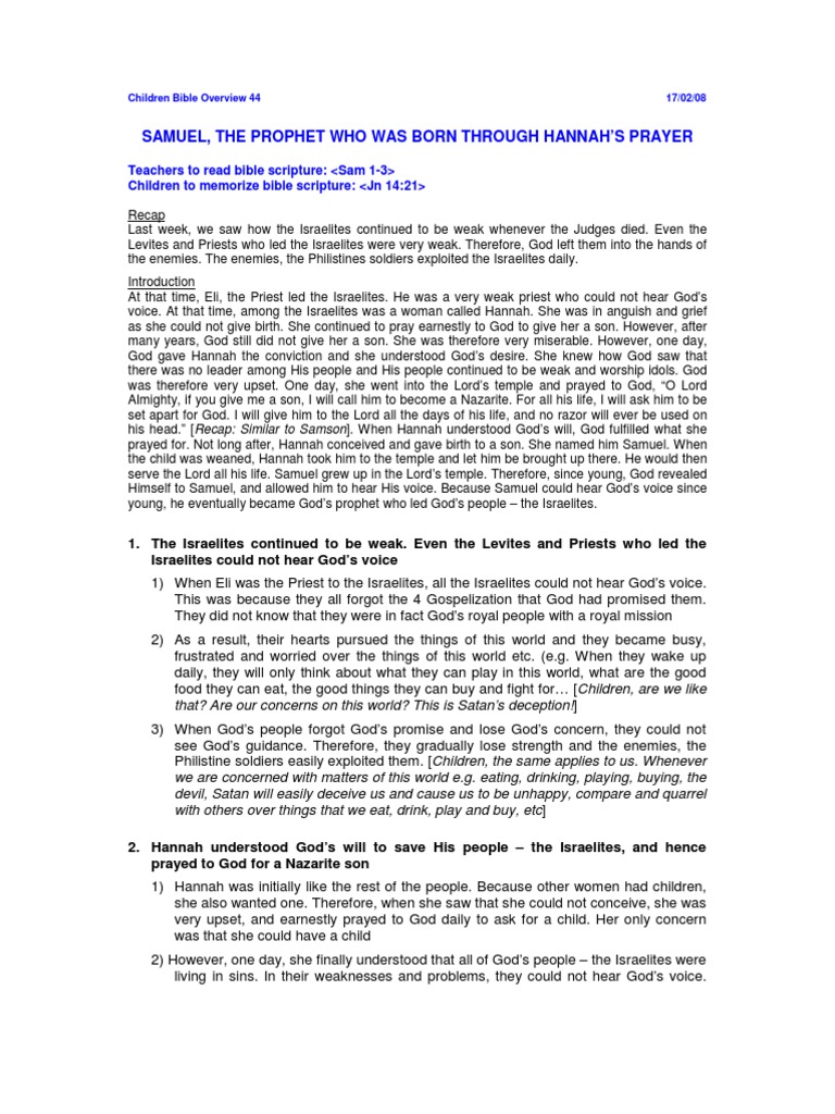 Samuel, The Prophet Who Was Born Through Hannah's Prayer | PDF | Samuel ...