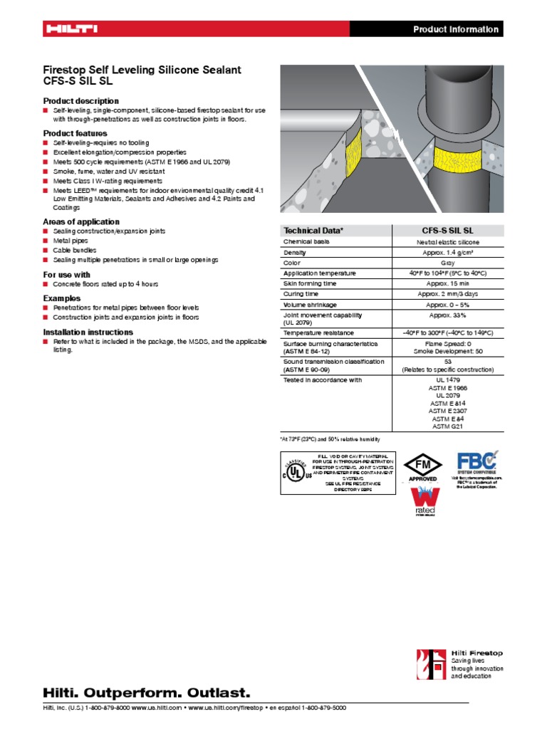Product Data Sheet For CFSS SIL SL Firestop Silicone Sealant Technical