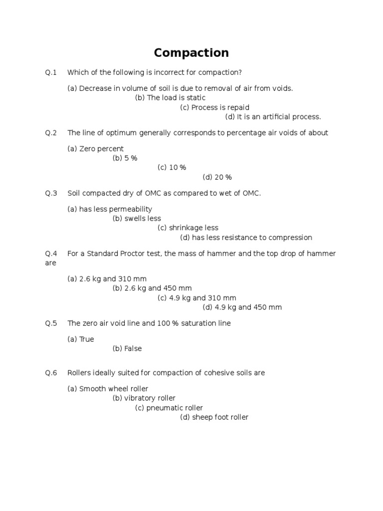 Compaction MCQ PDF