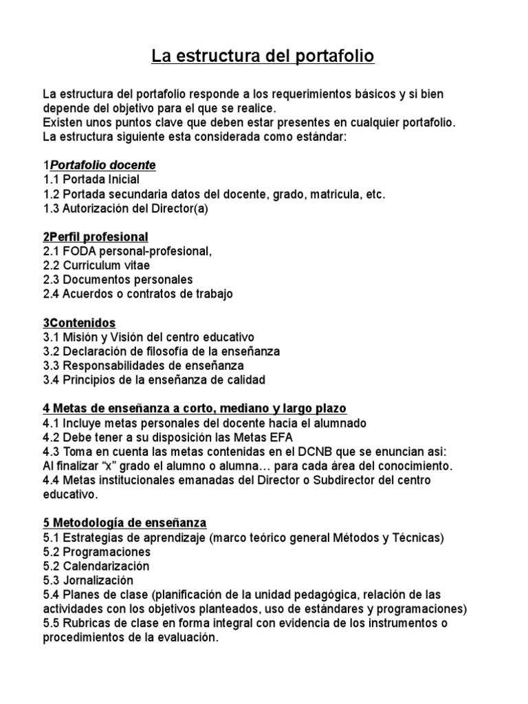 Estructura Del Portafolio Docente | PDF | Maestros | Evaluación