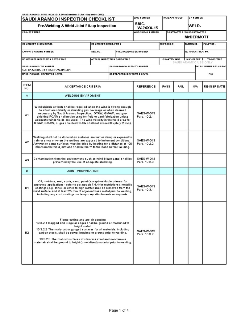 Saic-W-2xxx-15 Pre Welding & Joint Fit-Up Inspection | Welding ...