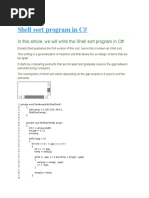 Shell Sort Program in C#