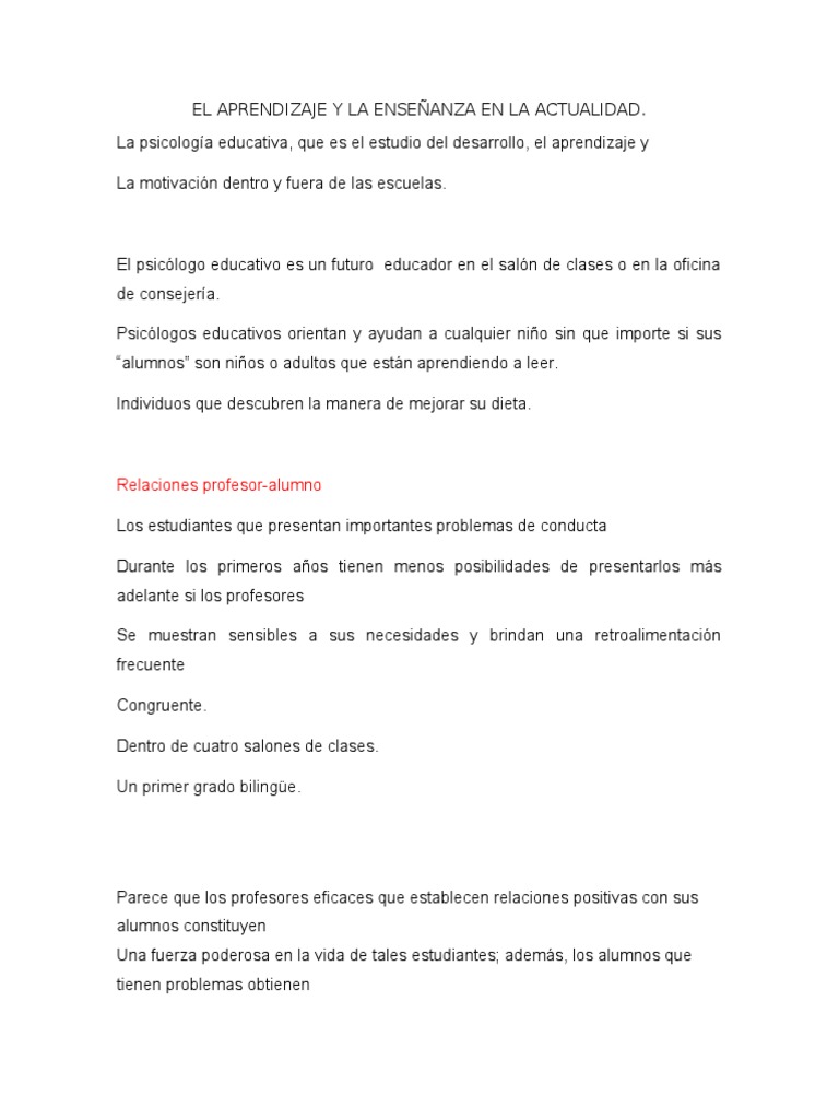 El Aprendizaje y La Enseñanza en La Actualidad | PDF | Sicología ...