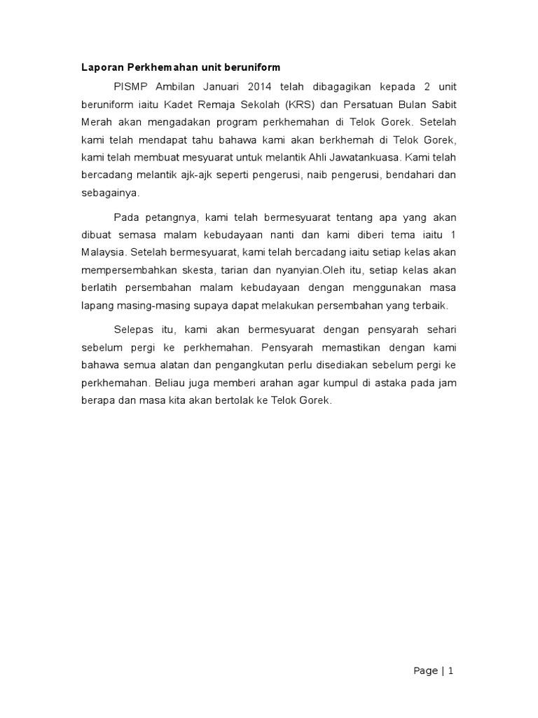 Laporan Perkhemahan Unit Beruniform