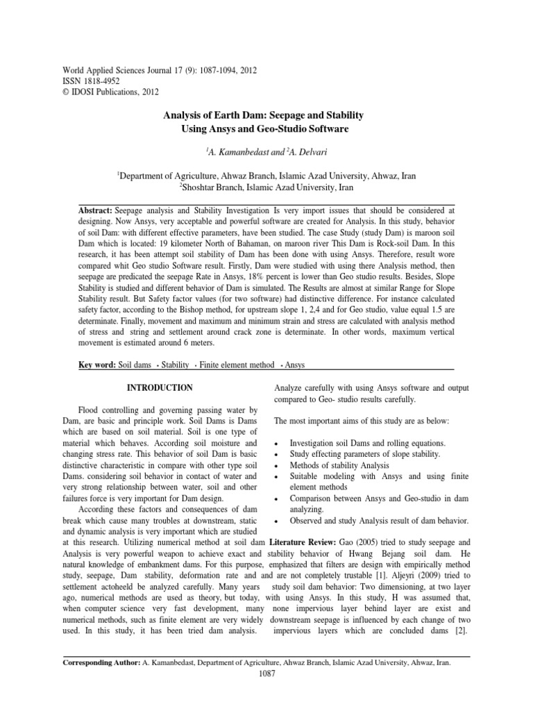 Analysis of Earth Dam Using ANSYS & Geostudio | PDF | Soil Mechanics | Dam