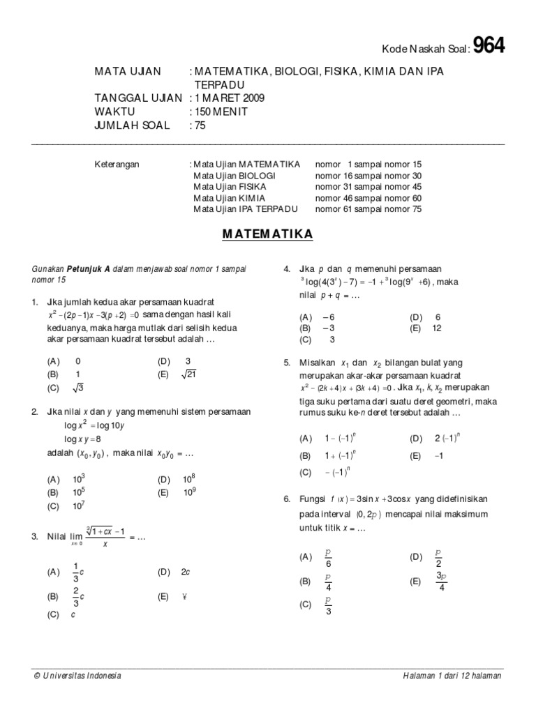 Contoh Soal Simak Ui