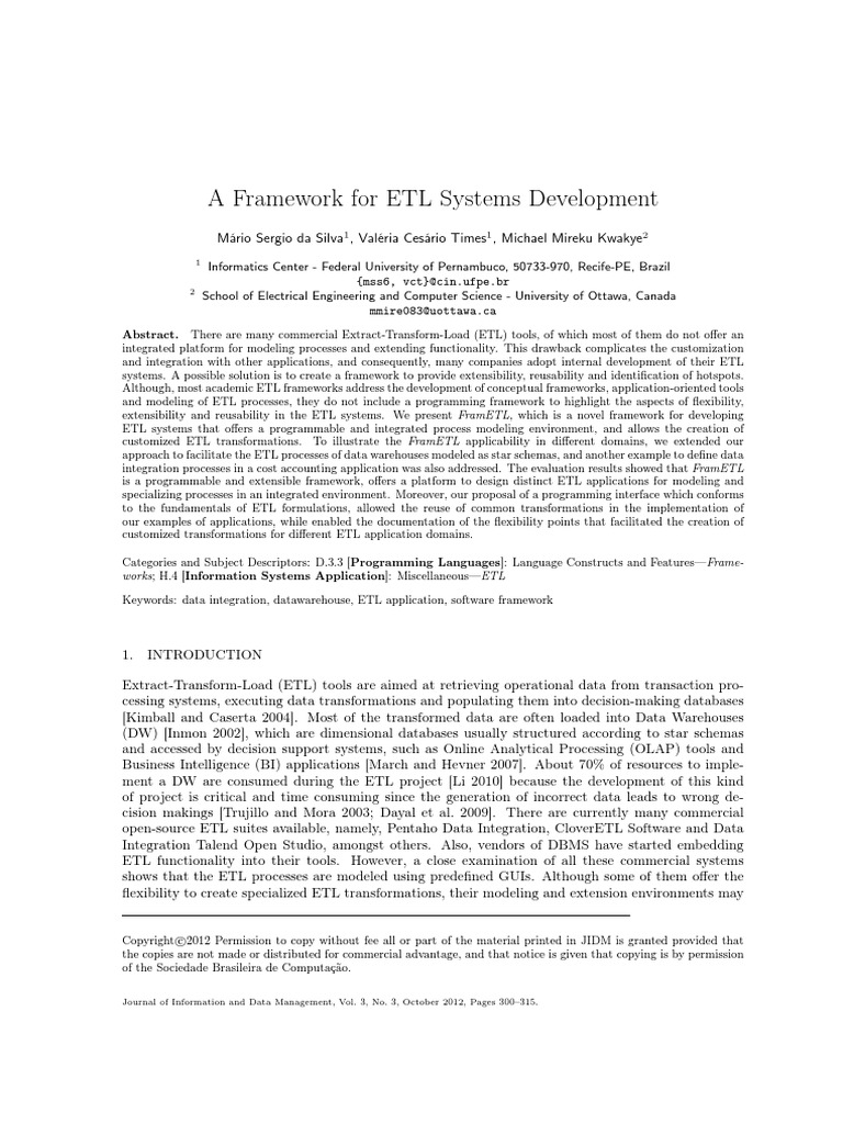 A Framework For ETL Systems Development | PDF | Conceptual Model | Metadata